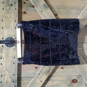 BCBGMAXAZRIA BLACK  SEQUINS TIERED STRETCH SKIRT MINI MOBWIFE RAVE CLUBWEAR